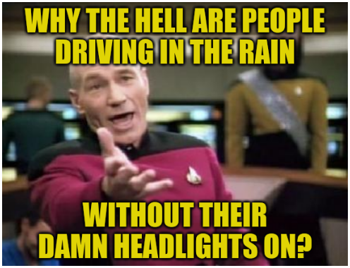 It's always the grayscale cars too. On gray pavement. Under a gray, rainy sky.